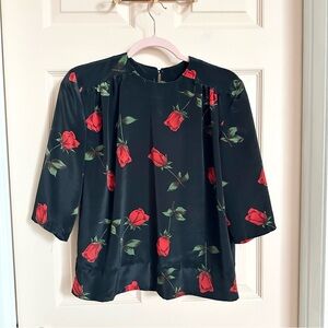 Black rose print top